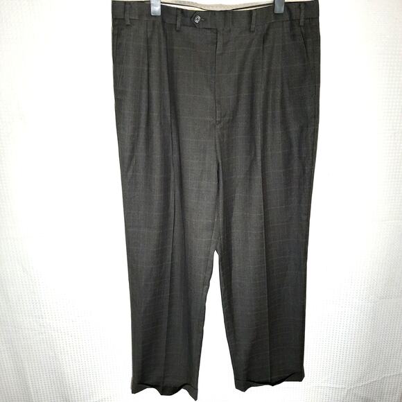 Ralph Lauren 38x32 Dress Pants Mens Gray Plaid Flat Front Viscose Slacks - Picture 1 of 7
